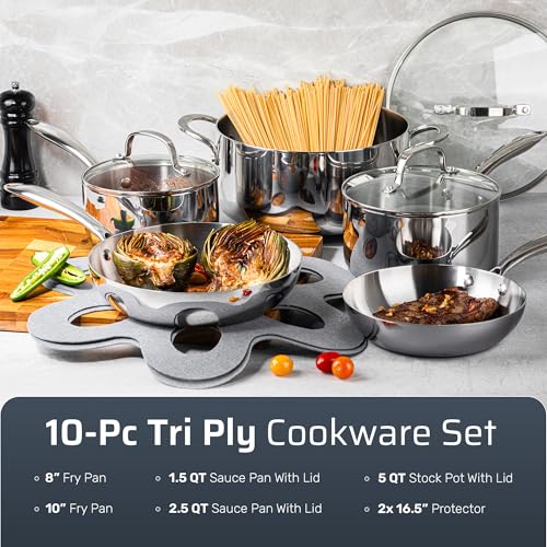 10 Pcs Tri Ply Stainless Steel Cookware Set (10 Count)