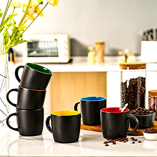 11oz ceramic Coffee Mug Sets Matte Black Porcelain Mug Multiple colors Cups for Coffee (6 Count)