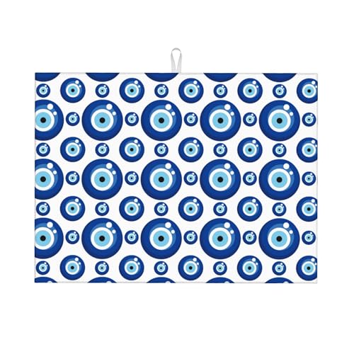 Blue Evil Eyes Microfiber Dish Drying Mat for Kitchen Counter 18"x24" Funny Dishes Pad Dish Drainer Rack Mats Absorbent Washable Reusable