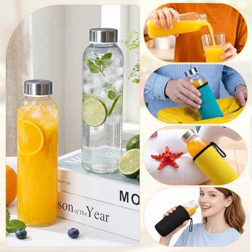 12 Pack Glass Water Bottles with Sleeves (12 Count)