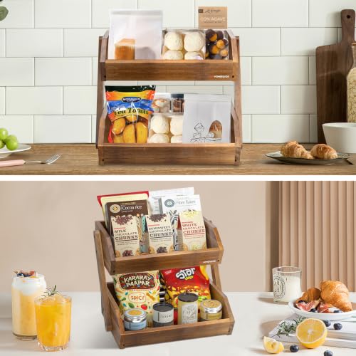 2 Tier Acacia Wood Fruit Basket for Kitchen