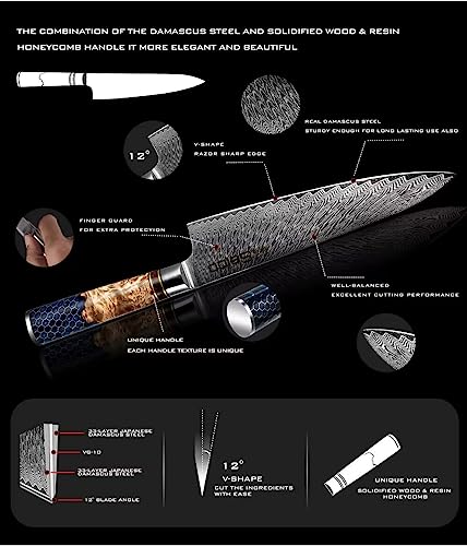 Hanikamu VG10 Damascus Chef Knife Set (7 Count)
