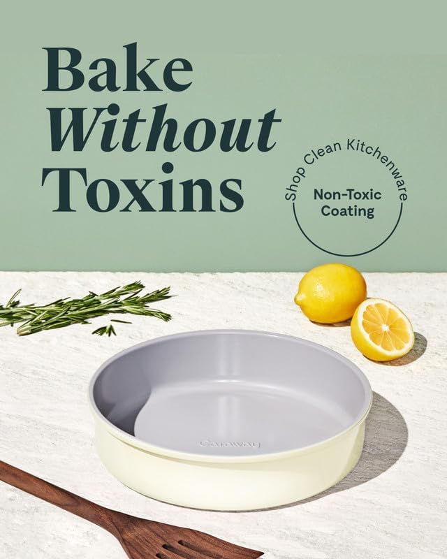 Caraway 9” Circle Pan - Non-Stick Ceramic Coating - Free From Forever Chemicals - Perfect for Birthday Cakes, Tartes, & More - Cream - Culinary Roots