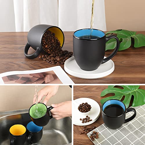 16oz ceramic Coffee Mug Sets with Large Handles Matte Black Porcelain Mug Multiple colors Cups for Coffee (6 Count)
