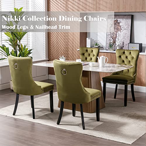 Olive Green Velvet Dining Chairs Set of 4 (4 Count)