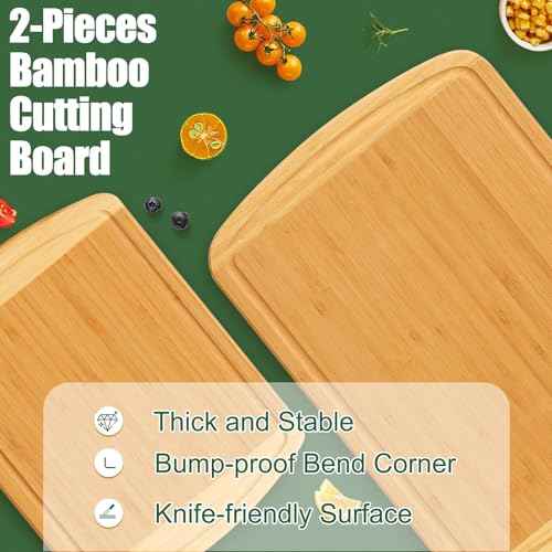 Bamboo Cutting Boards for Kitchen Set of 2 (2 Count)