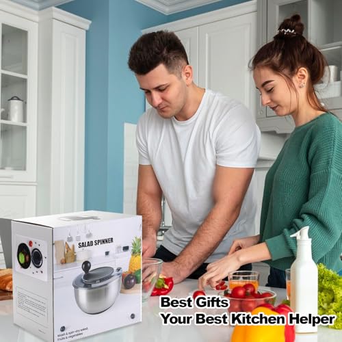 5.3Qt Stainless Steel Salad Spinner with Instant Stop Button