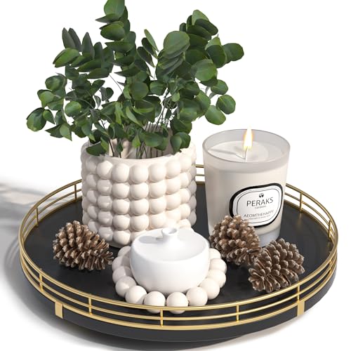 10 Inch Oak Lazy Susan Decorative Tray with Gold Finish