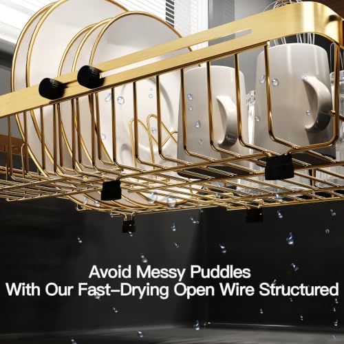 Gold Expandable Dish Drying Rack Over The Sink with Anti Slip Grip