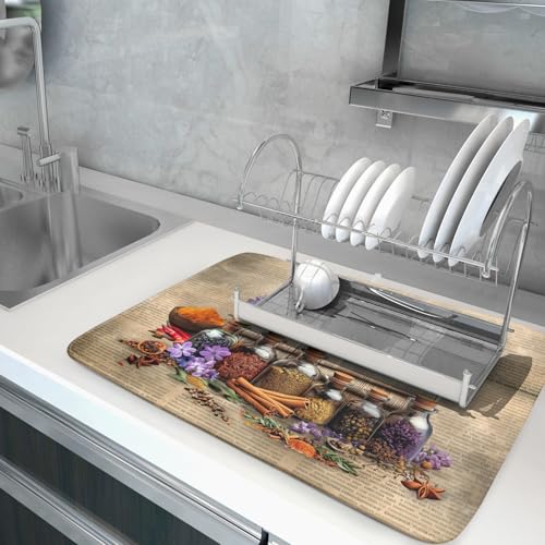 Herbs Kitchen Dish Drying Mat