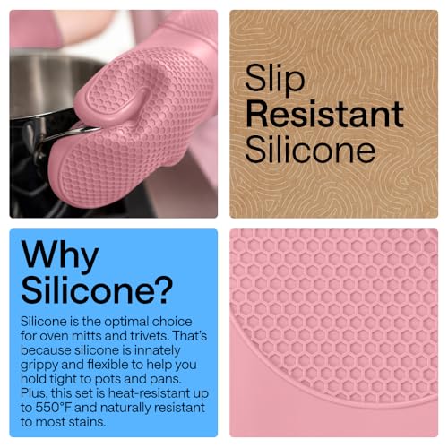 BPA Free Silicone Oven Mitts and Pot Holders Set (4 Count)