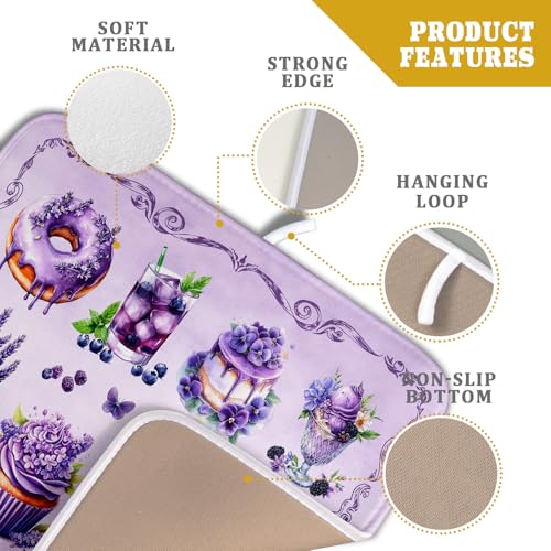 Purple Dish Drying Mats for Kitchen Counter Washable Drying Pad Absorbent Coffee Mat