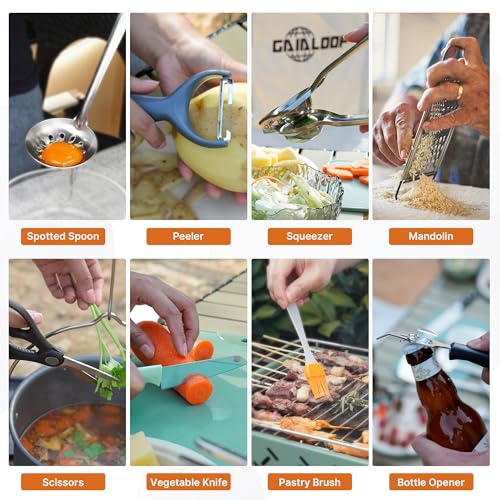 Camping Cooking Utensils Set 16 PCS Camp Kitchen Cookware Kit with Organizer Bag