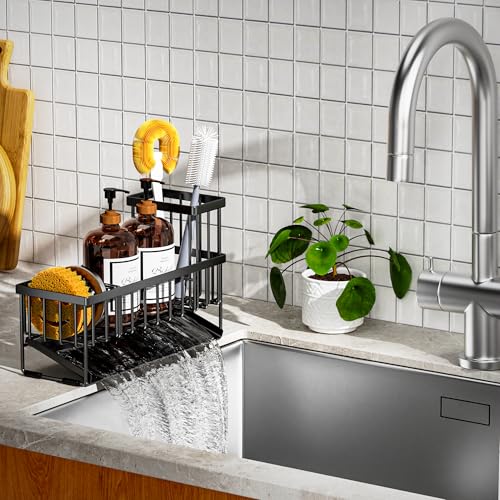 Extra Large Kitchen Sink Caddy Organzier with High Brush Holder