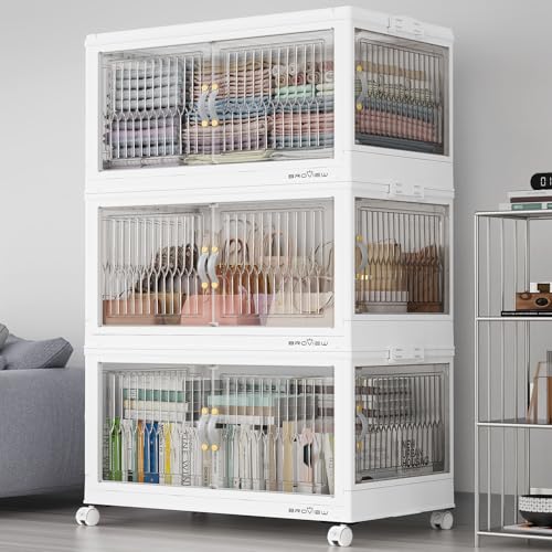 90Gal Stackable Storage Bins with Lids Foldable Boxes (3 Count)