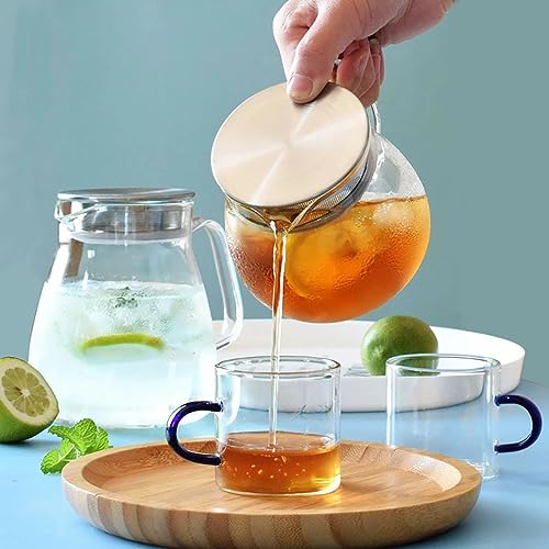 Glass Teapot with Removable Stainless Steel Filter Lid Stovetop & Microwave Safe Borosilicate Glass Kettle for Loose Leaf