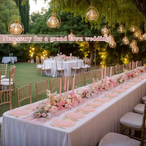 100pcs Pink Plastic Plates with Gold Beads Plastic Wedding Plates (100 Count)
