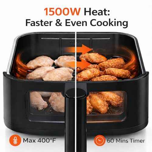 8-in-1 Air Fryer 4 Qt, Digital Preset Airfryer with Visible Window, Nonstick and Dishwasher-Safe Basket for Chips, Bake, Wings, 60-Min Timer, 1500W, Gray