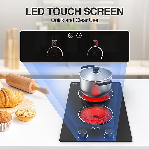 110v Electric Cooktop 2 Burners 12'' Electric Stove Top Knob Control
