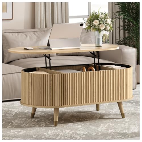Oval Lift Top Coffee Table with Storage for Living Room