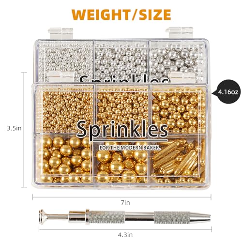 Gold and Silver Sugar Sprinkles (4.58 Ounce)