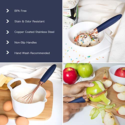 Kitchen Gadget Set Copper Plated Stainless Steel Utensils with Soft Touch Handles (7 Count)