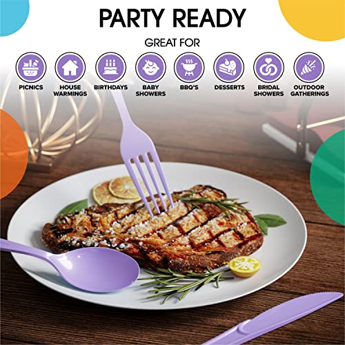 Party Solids Lavender Plastic Spoons 200 Pcs Lavender Spoons Disposable Utensils Heavy Duty Plastic Cutlery Set Disposable Cutlery Sets Flatware Sets Silverware Set Party Supplies & Party Tableware (200 Count)