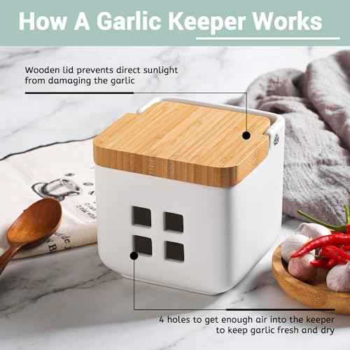 Ceramic Garlic Keeper with Bamboo Lid