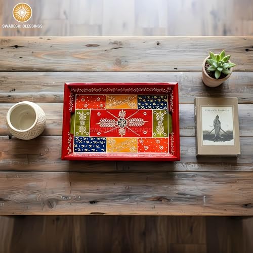 Hand Painted Wooden Serving Tray Set of 3