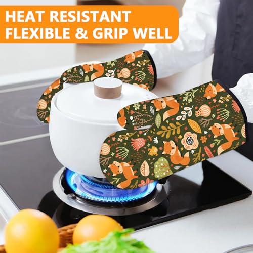 Fox Flower Oven Mitts and Pot Holders Sets 4Pcs