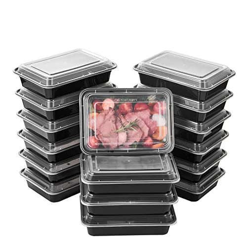 50 Pack Meal Prep Plastic Food Storage Containers With Lids 28 oz 1 Compartment Black Rectangular Reusable To Go Lunch Prepping Boxes BPA (50 Count)
