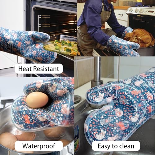 Oven Mitts with Transparent Clear Silicone Shell and Nice Cat Printing (2 Count)