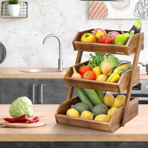 3 Tier Acacia Wood Fruit Basket for Kitchen