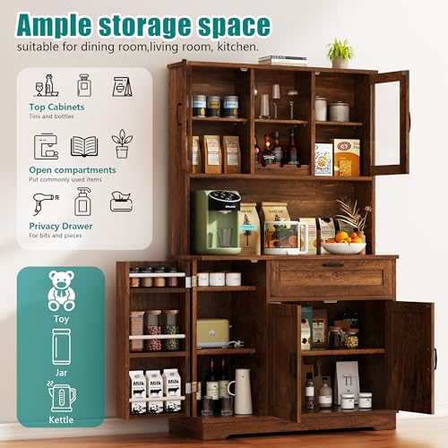 Farmhouse Tall Pantry Cabinet with Acrylic Doors