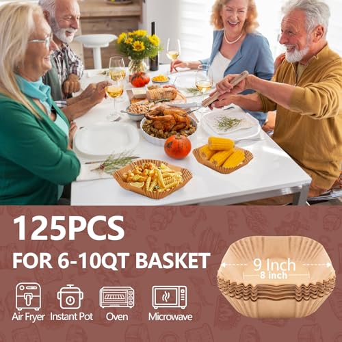 125 Pcs Unbleached Air Fryer Liners 9 Inch