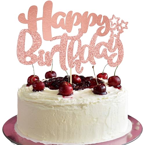 1Pcs Happy Birthday Cake Topper Glitter Cake Pick for Celebrating Anniversary Theme Party Cake Decorations Supplies Rose Gold