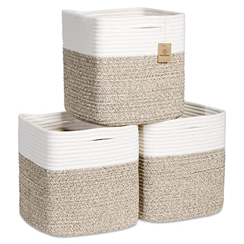 Storage Cubes 11 Inch Cotton Rope Woven Baskets for Organizing (3 Count)