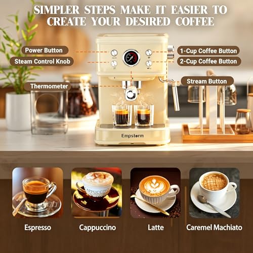 04E 20 Bar Espresso Machine with Milk Frother Steam 1100W White