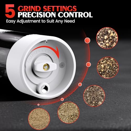 Electric Salt and Pepper Grinder Set Automatic Battery Pepper Mill Shakers Kitchen Gadgets Adjustable Coarseness Upgraded Larger Capacity with Led Birthday Gifts for Women