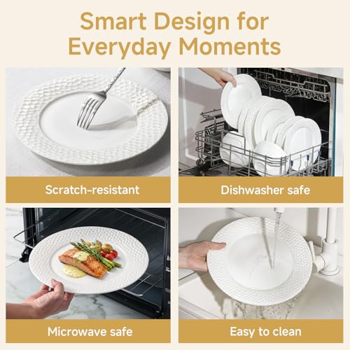 12Pcs Hammered Rim White Bone China Set