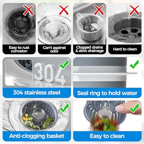 3 in 1 Kitchen Sink Stopper Strainer Basket Pop (2 Count)