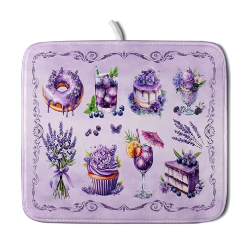 Purple Dish Drying Mats for Kitchen Counter Washable Drying Pad Absorbent Coffee Mat