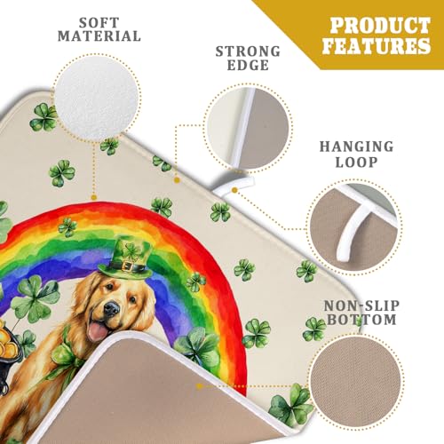 St Patricks Day Drying Mat Samll Lucky Clovers Green Kitchen Decor Counter Mats for Dog Lover