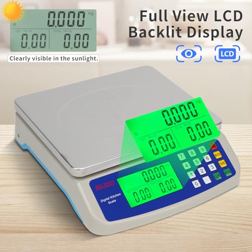 Large Digital Kitchen Scale 30KG Commercial Food Scale 66LB for Baking Bread Meat Stainless Steel Price Computing Scale LCD Display