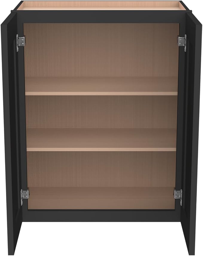 Wall-Mounted Cabinet – Solid Wood Shaker Style Medicine Cabinet with Adjustable Shelves & Soft-Close Doors for Bathroom, Kitchen, and Office Storage (Charcoal Black, 30" W x 12" D x 36" H)