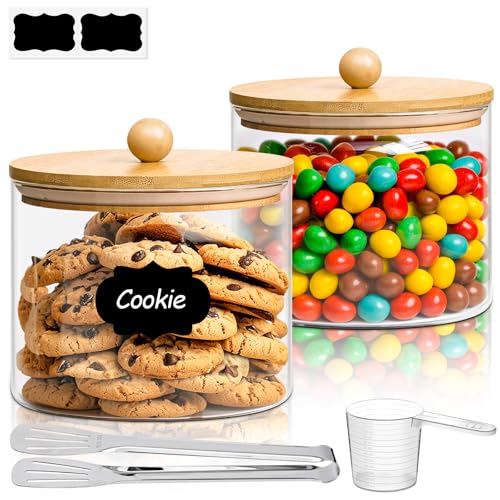 Glass Storage Jars with Bamboo Lids 1.8 Qt 2 Pack Large Round (2 Count)