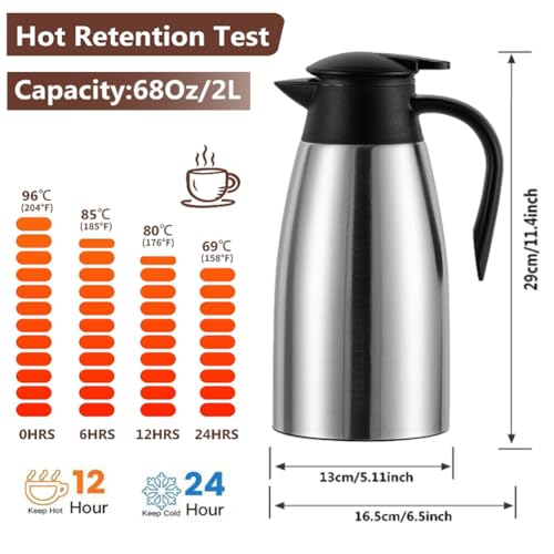 70 Oz Insulated Thermal Coffee Carafe Stainless Steel Double Walled Vacuum Coffee Thermos
