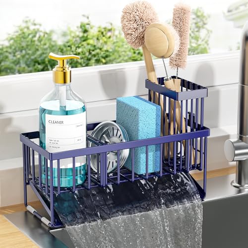 Navy Blue Sink Caddy Organzier with High Brush Holder