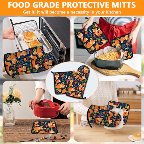 Cute Fox Oven Mitts and Pot Holders Sets 4Pcs