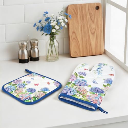 Hydrangea Floral Oven Mitts and Pot Holders Set (2 Count)